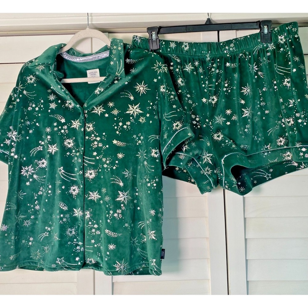 Chelsea Peers Christmas Velvet Revere Top & Short Pajama Set Soft/Cozy | Sz 18